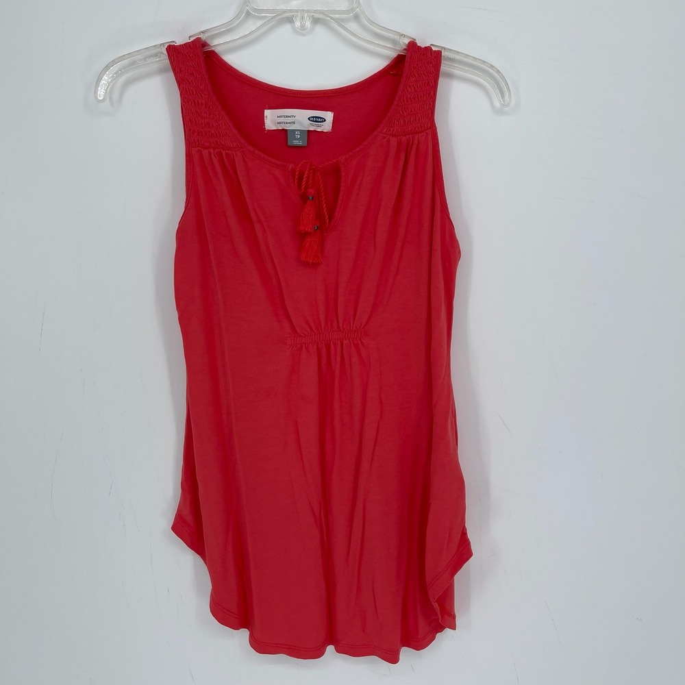 Old‎ Navy Maternity Women's Red Smocked Tassel Keyhole Boho Tank Top Size XS